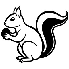 A silhouette of a squirrel with an acorn, white background 