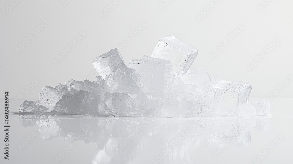 Aufkleber translucent crushed ice cubes arranged in a pile, white surface and soft reflection