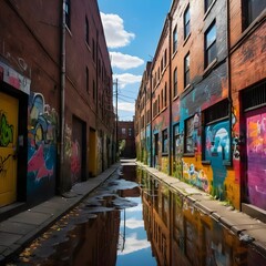 Fototapeta premium Graffiti Alley Reflection