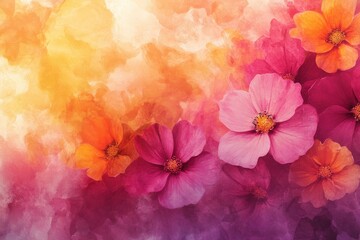 Vibrant Pink and Orange Watercolor Flowers Abstract Art,