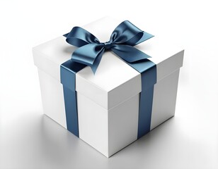 Obraz premium White Gift Box with Blue Ribbon