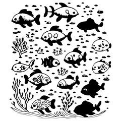 Monochrome Fish Sea Life Pattern Vector Design