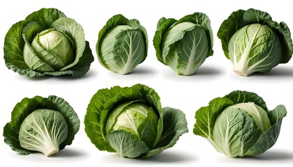 Fototapeta premium Fresh Green Cabbage Heads Isolated on White Background