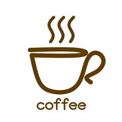 Logo coffee with cup vintage brown. Coffee cup logo vector. Brown coffee cup logo isolated on white background. Can be used as a logo, app icon, web, or graphic design element.