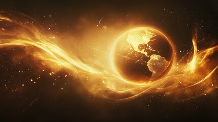 Obraz premium A Glowing Orb Encased Within Fiery Swirls In Space