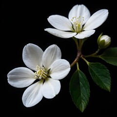 Delicate White Blossoms on Black Background