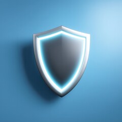 A sleek, illuminated shield design against a blue background, symbolizing protection and security in a modern aesthetic.