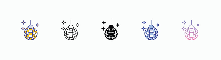 Disco Ball icons set in different style vector stock 