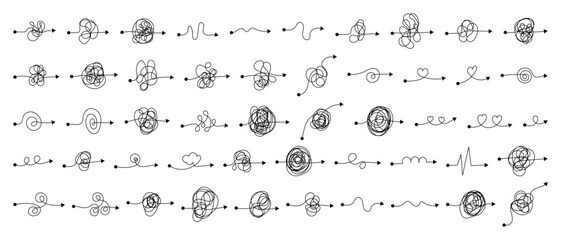 Obraz premium Tangled Line Path with Dot and Arrow