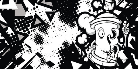 Black and white cartoon spray paint abstract background
