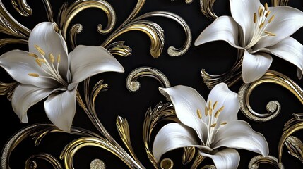 Ornate Lily Design on Dark Background