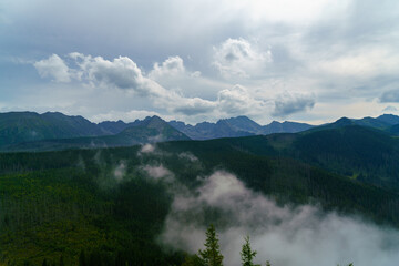 Majestic Aerial View of Tatra Mountains Above Clouds Daytime Scene