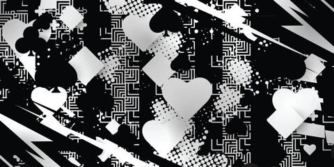 Black and white abstract racing background with playing card pattern