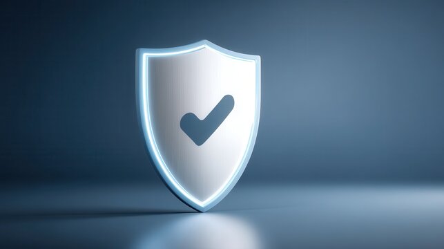 A sleek, illuminated shield icon featuring a checkmark, symbolizing security and trust in a modern, digital context.