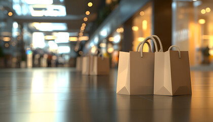 Naklejka premium Shopping bags are on the floor in a mall