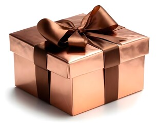 Rose Gold Gift Box with Brown Ribbon