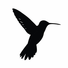 Black silhouette of a hummingbird in flight vector illustration, bird silhouettes with flying wings