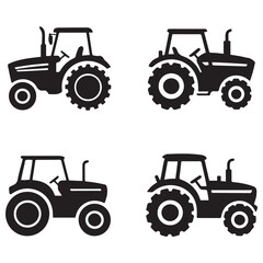Tractor Vector Black silhouettes icon. Pictogram tractor, side view. with white background