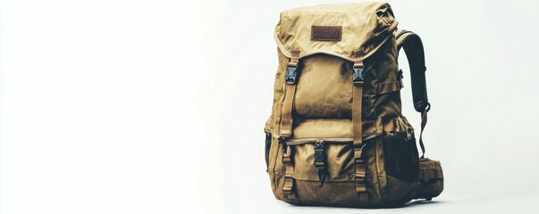 A durable travel backpack isolated on a white background, perfect for adventure seekers
