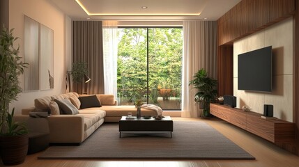 Fototapeta premium 3D render of a modern living room interior design