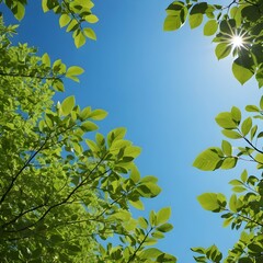 Sunlit Green Leaves Against a Blue Sky