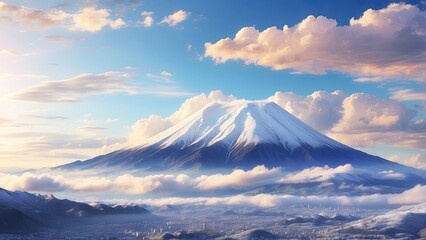 Showa Day Scenic Background Featuring Mount Fuji Amidst Clouds