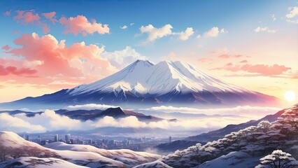 Showa Day Scenic Background Featuring Mount Fuji Amidst Clouds