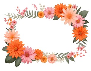 Floral Frame Border of Peach and Orange Flowers