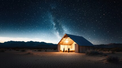 Illuminated structure under starry night