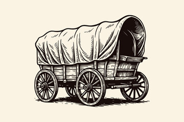 Vintage covered wagon in engraving style © Victoria