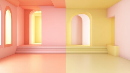 3D Cartoon Background in Pastel Yellow and Coral Pink Colors