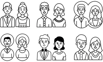 Couple and Group of People Vector Silhouettes - Black and White Icons