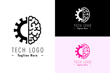 half gear and half brain design illustration, vector, logo for database, tech, artificial intelligence, cloud computing, data analyst, fintech, nlp, internet of things, machine learning, and more