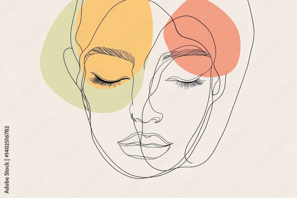 Aufkleber minimalistic line art face drawing with abstract pastel colors in a serene setting showcasing contem