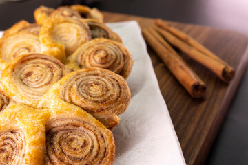 Puff pastry cinnamon rolls. Pastry dessert. food