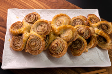 Puff pastry cinnamon rolls. Pastry dessert. food