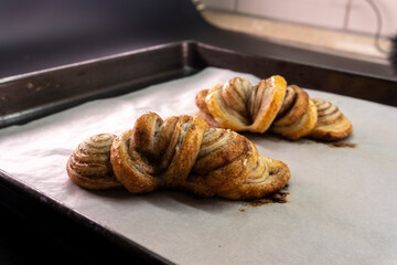 Puff pastry cinnamon rolls. Pastry dessert. food