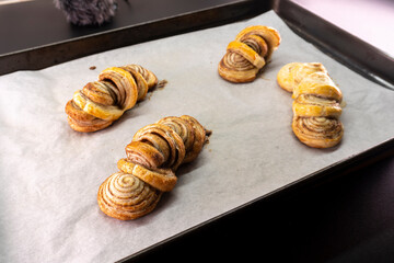 Puff pastry cinnamon rolls. Pastry dessert. food