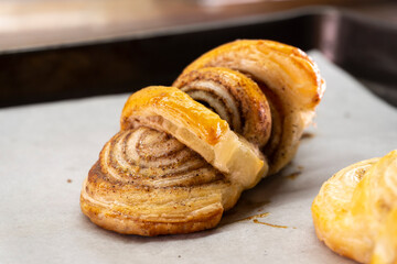 Puff pastry cinnamon rolls. Pastry dessert. food