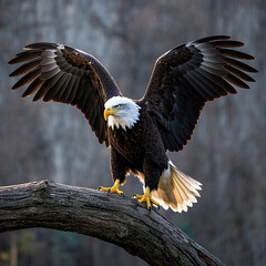 Obraz premium A bald eagle sitting on the branch of a tree image, AI Generator.