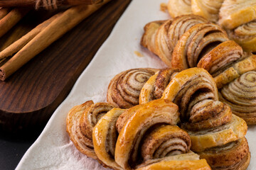 Puff pastry cinnamon rolls. Pastry dessert. food