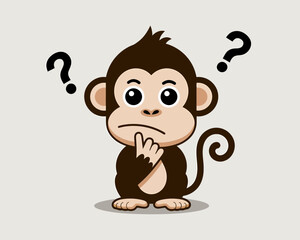 Confused Monkey Cartoon Character with Question Marks Illustration