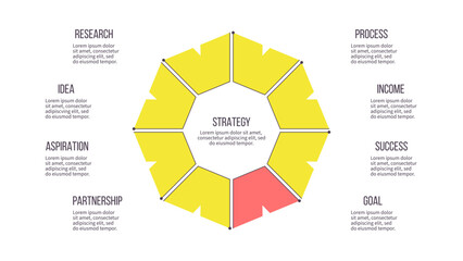 Business infographic template. Octagon chart with eight options, steps. Vector chart.