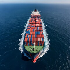 Fototapeta premium Container Ship at Sea, Aerial View