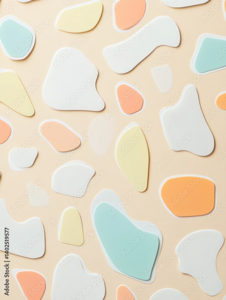 Poster Simple sticker shapes create a minimalistic pattern on a soft pastel background, featuring clean lines and a modern design aesthetic