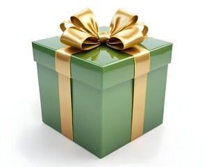 Obraz premium Green Gift Box with Gold Ribbon