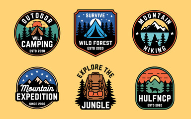 Retro Outdoor Adventure Badges: Camping, Hiking, and Wilderness Explorations