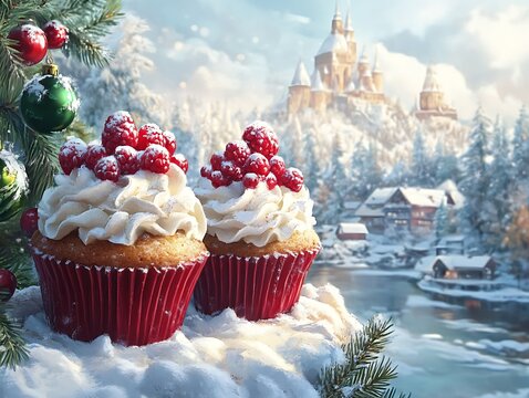 Festive Cupcakes Snowy Village