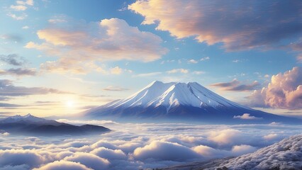 Showa Day Scenic Background Featuring Mount Fuji Amidst Clouds