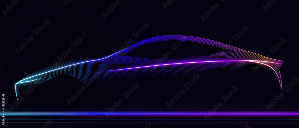 Wall mural a car is shown in a futuristic style with a purple and blue color scheme